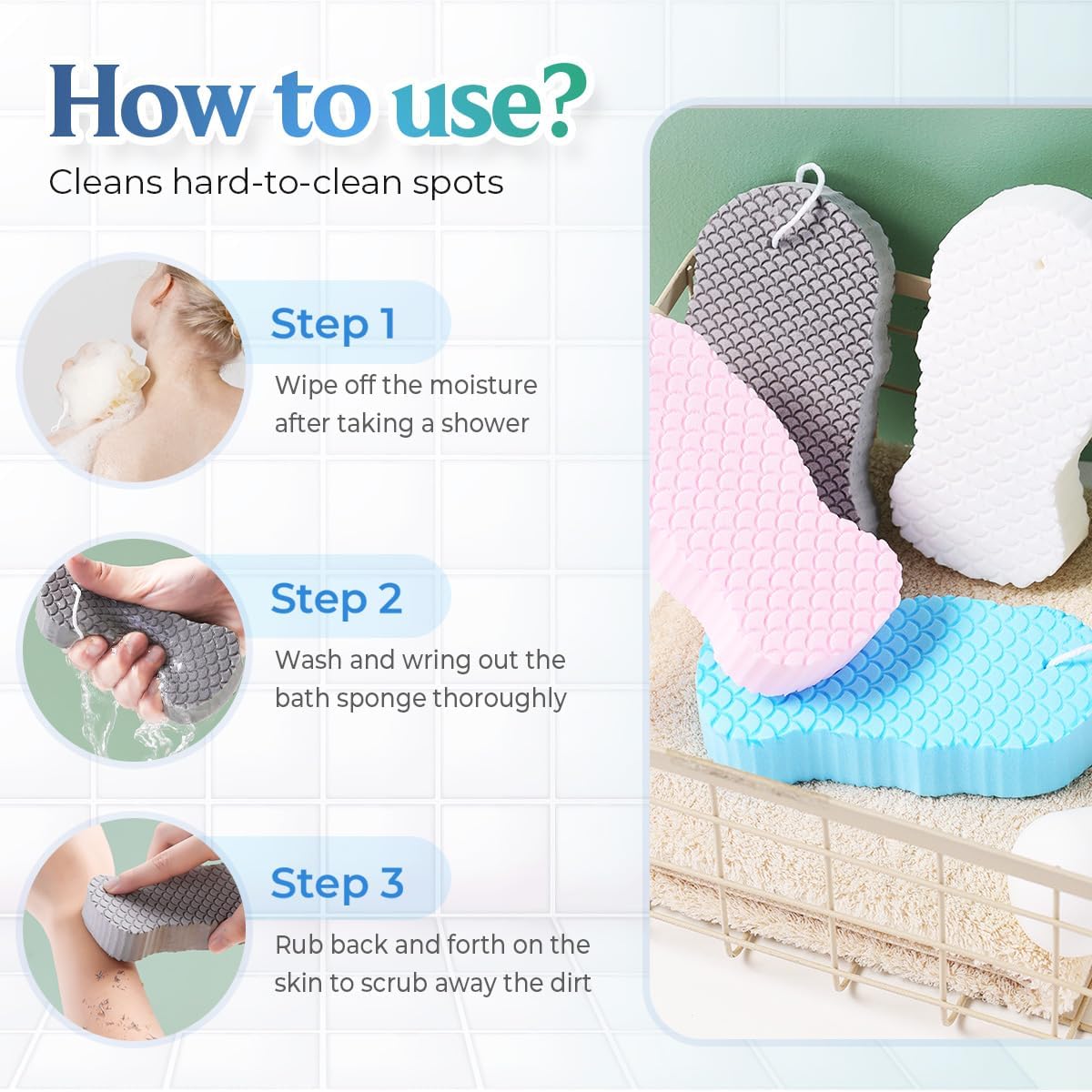 2026 New Magic Exfoliating Bath Sponge, Upgrade 3D Super Soft Exfoliating Bath Sponge Skin Friendly Reusable, Super Soft Exfoliating Bath Sponges (Blue)