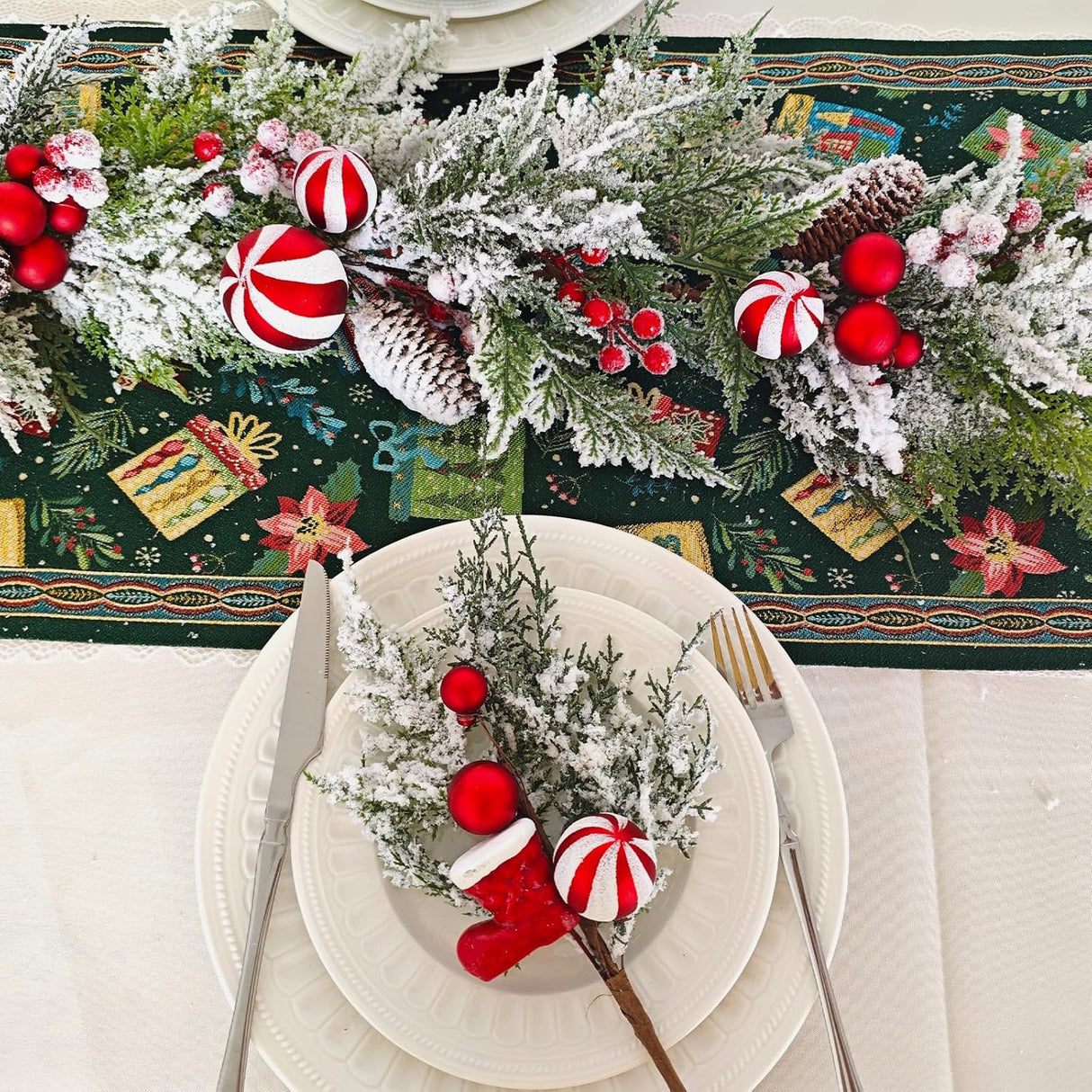 70 Inch Christmas Candy Cane Garland for Front Door, Winter Red White Xmas Holiday Garland for Indoor Outdoor, Christmas Frosted Garland with Berries and Pine Cones