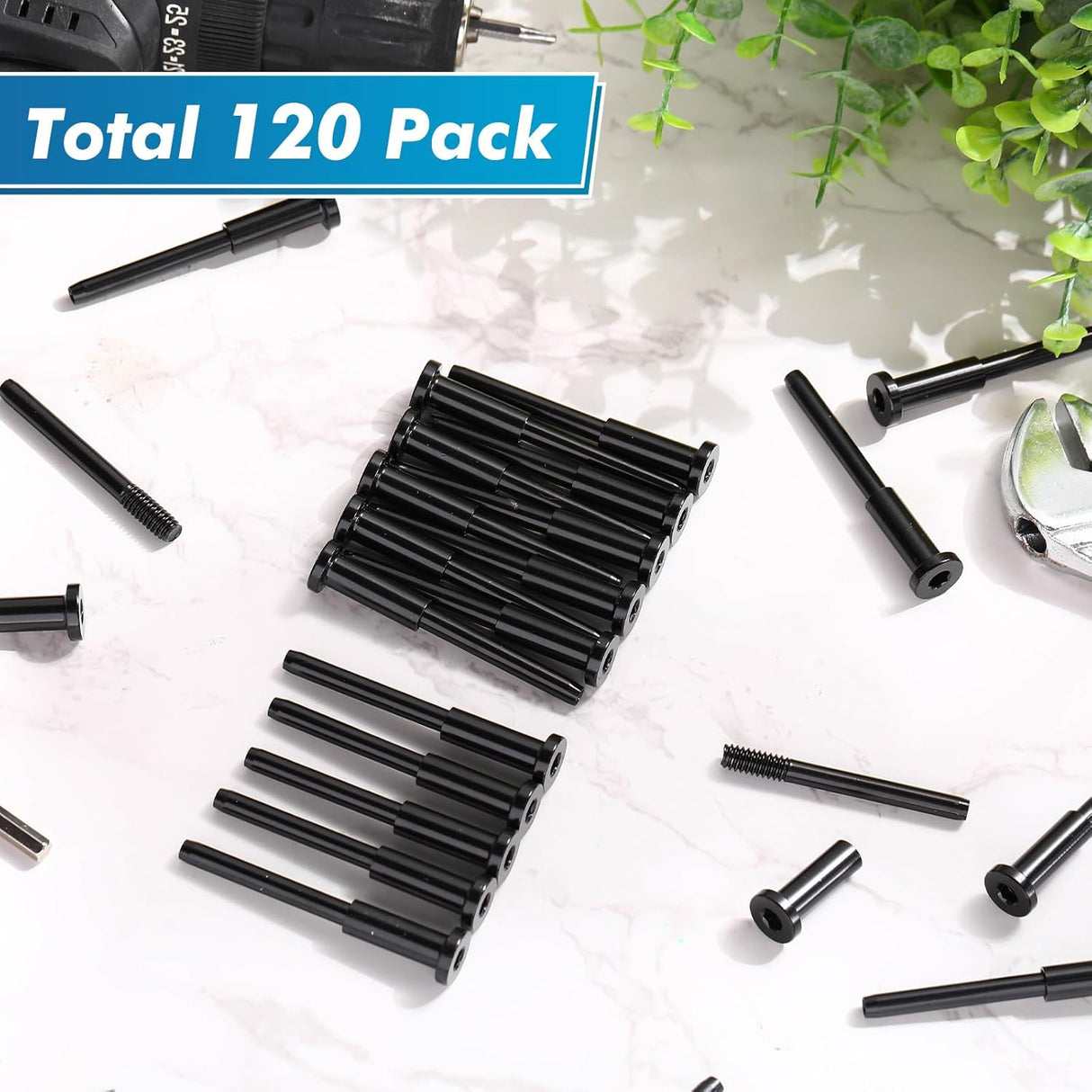 120 Pack Invisible Cable Railing kit, T316 Stainless Steel 1/8" Invisible Receiver and Swage Stud End for Cable Railing, Swage Tensioner 1/8" for Wood/Metal Post, Hardware (Black)