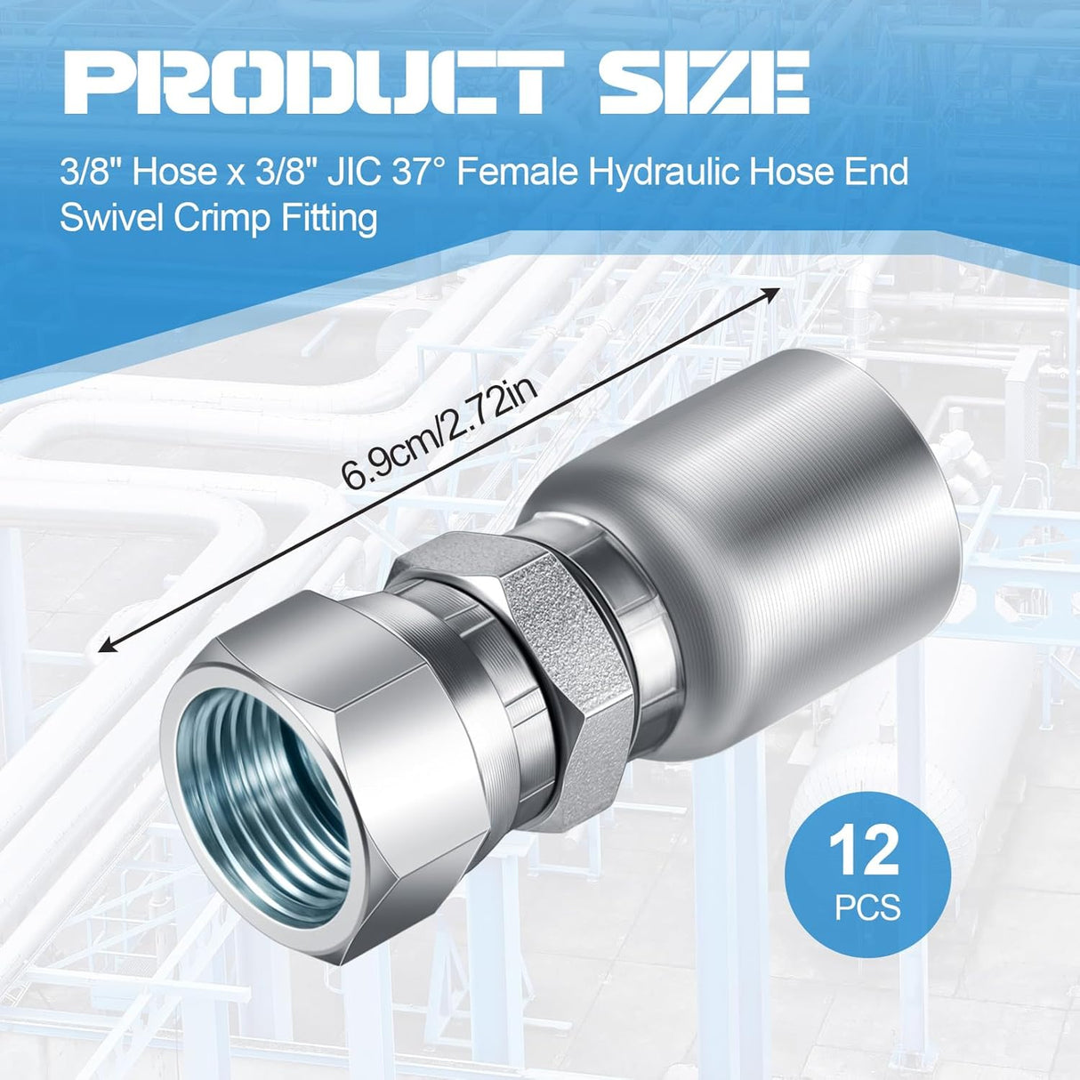 12 Pcs 3/8" Hose x 3/8" Jic 37° Hydraulic Hose Fittings Female Coupling End Swivel Crimp Hydraulic Fittings