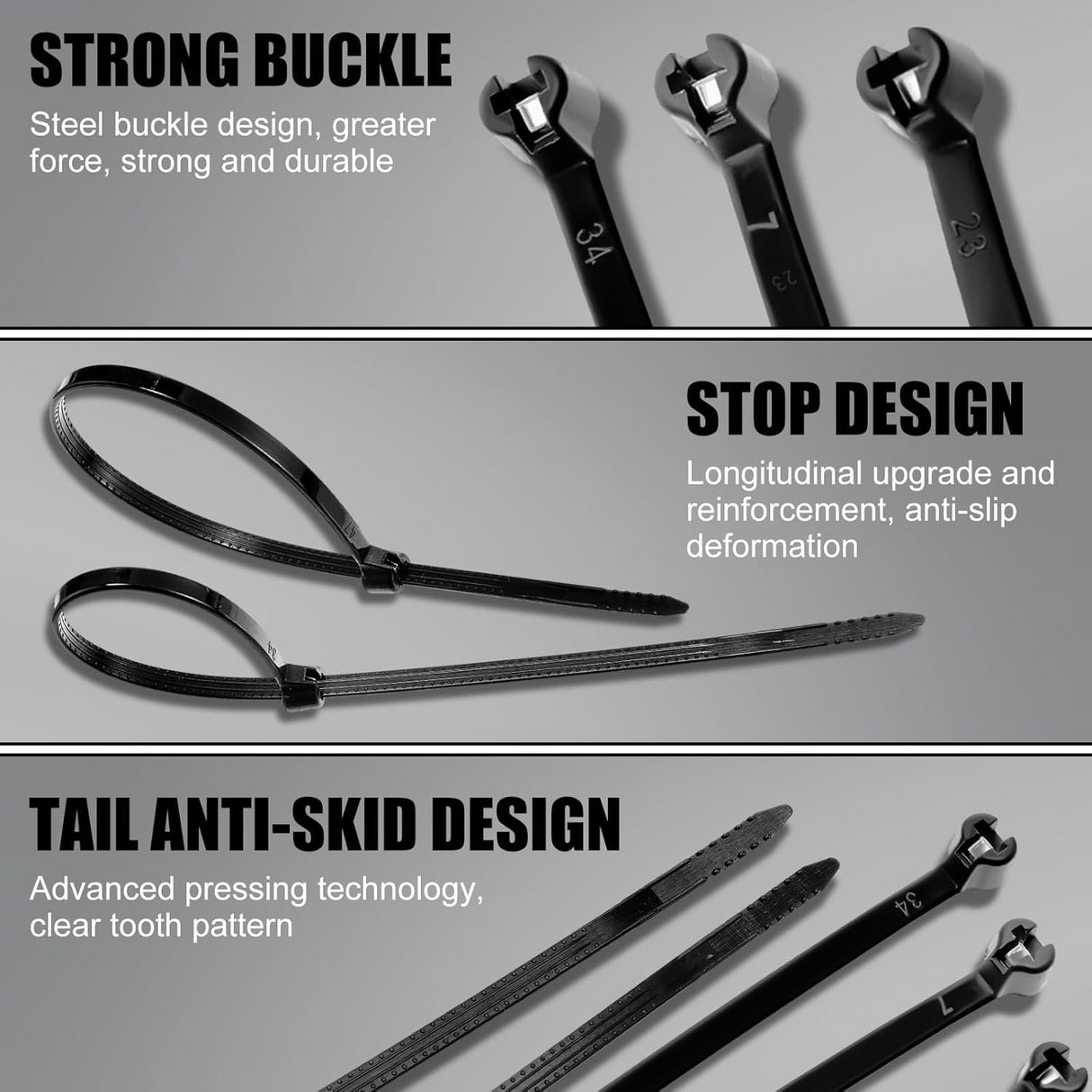 1000 Pcs Cable Zip Ties with Metal Tooth Stainless Steel Locking Device, 7 Inch Black Cable Ties, 45 Lbs Tensile Strength, UV Resistant Wire Wraps Multi Purpose for Industrial Indoor Outdoor Use