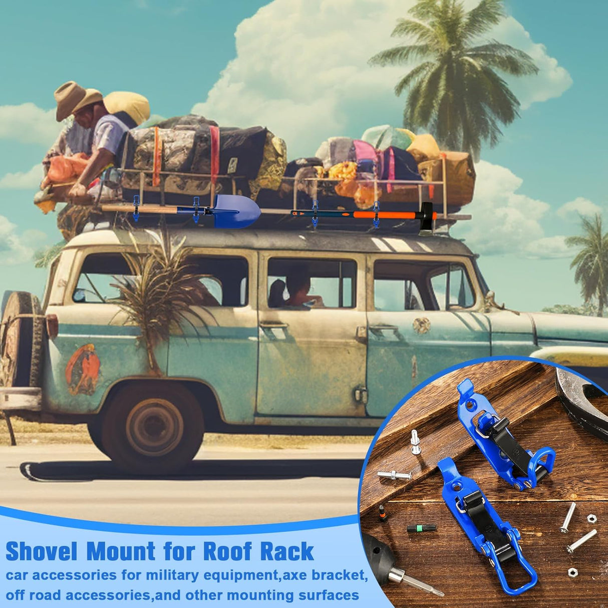 8 Pcs Shovel Holder, Heavy Duty Shovel Mounts for Roof Rack, Quick Release Axe Holder Mount Kit, Metal and Rubber Car Accessories Garage Storage Wall Mounting Brackets Truck