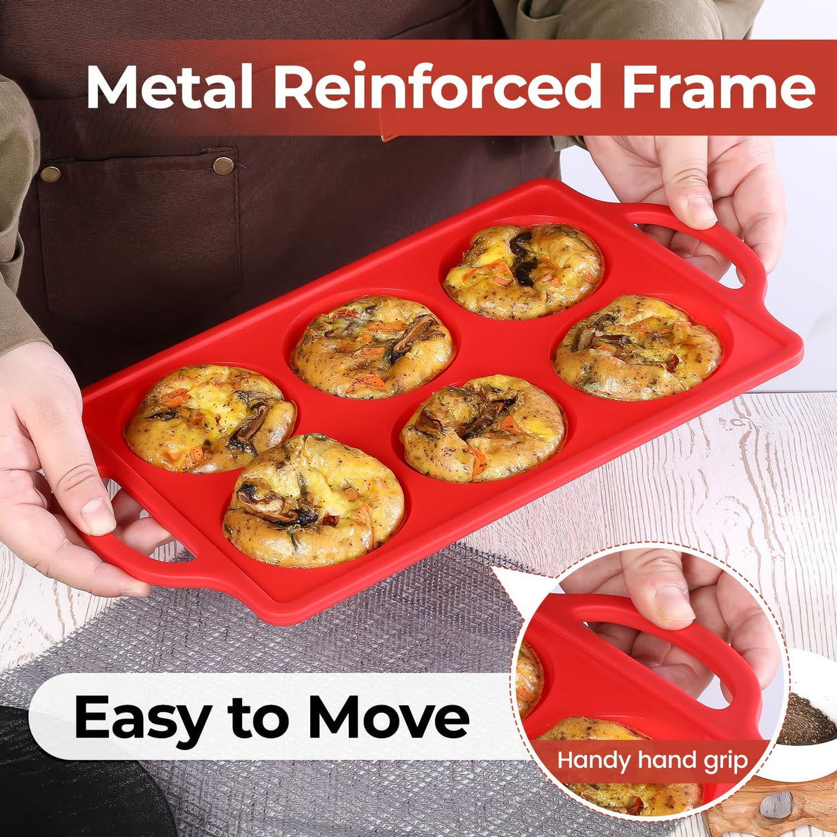 Silicone Muffin Top Pan & Metal Frame Round Egg Baking Pan