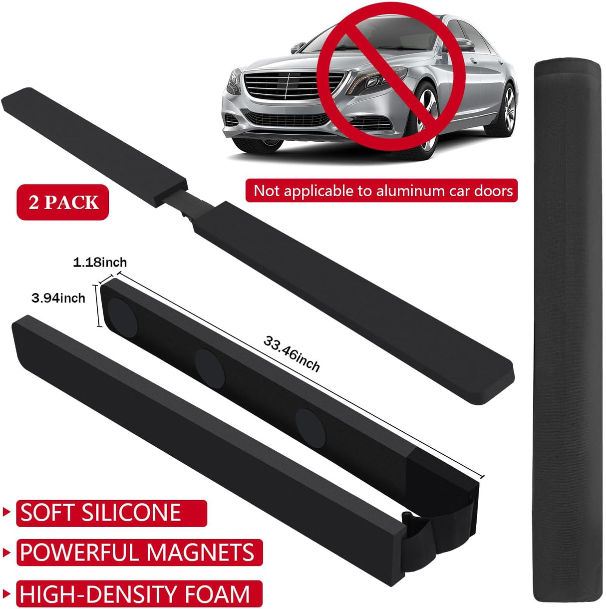 2 Pack Dent Prevent Car Door Protector 33.46 Inch Magnetic Removable Car Door Dent Protector Lengthen and Widen Prevents Scratches Dings, Black