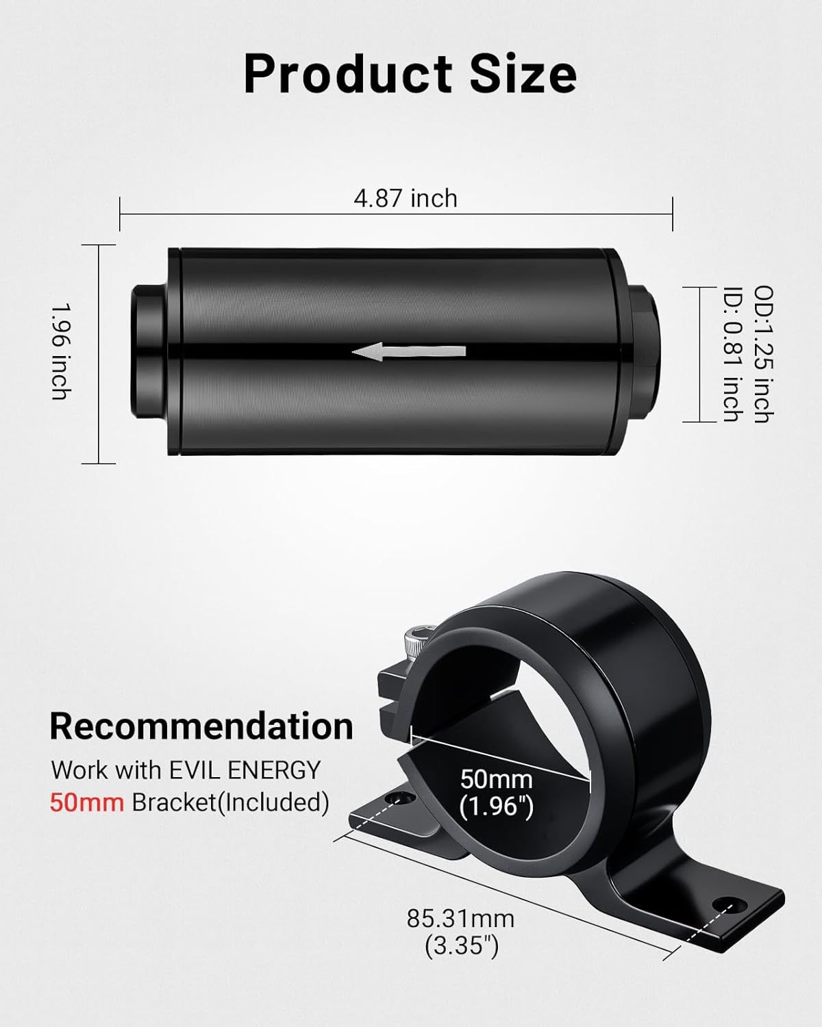 Inline Fuel Filter 10 Micron with 6AN 8AN 10AN Adapter&Bracket Clamp 50MM Universal