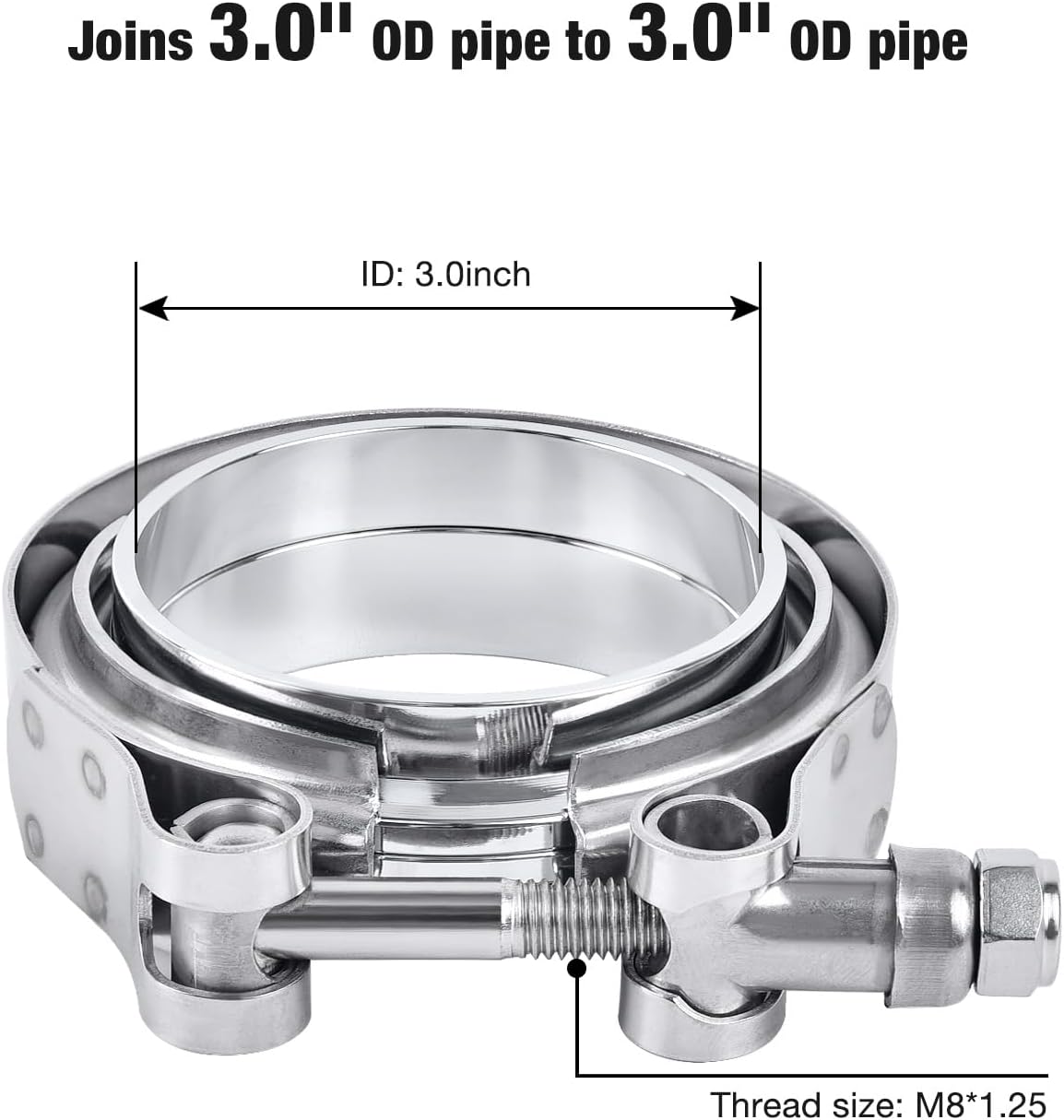 3.0 Inch V Band Clamp with Flange Male Female 304 Stainless Steel 4PCS