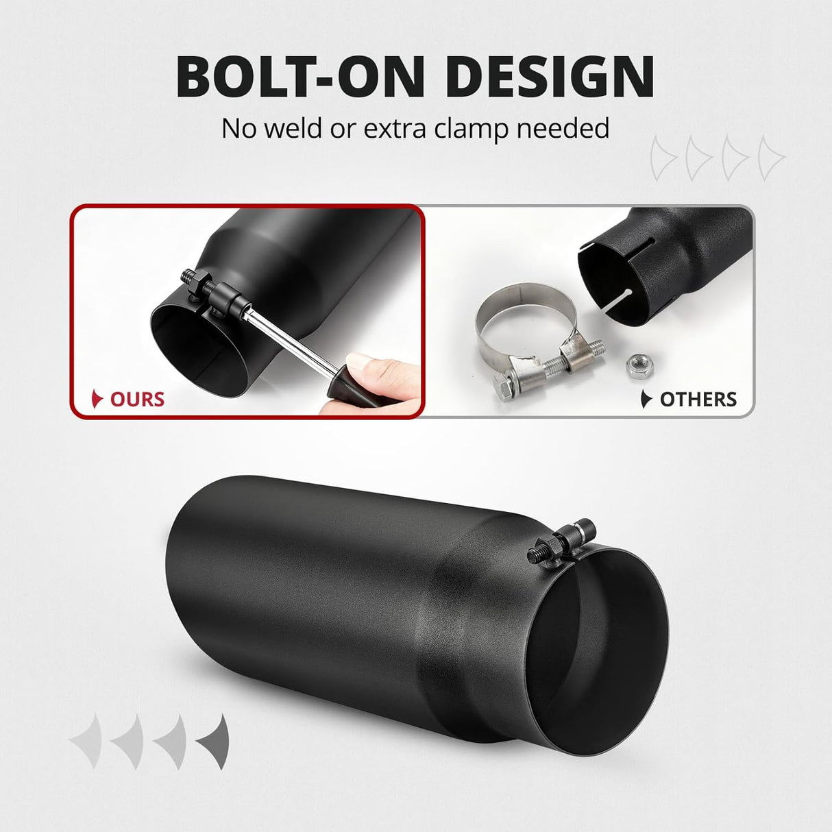5" to 6" Diesel Exhaust Tip for Trucks, Universal Bolt-On, Black Powder Coated Stainless Steel, 15" Length