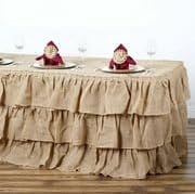 Efavormart 3 Tier Rustic Elegant Ruffled Burlap Table Skirt for Kitchen Dining Catering Wedding Party Decorations Events - 14 Ft