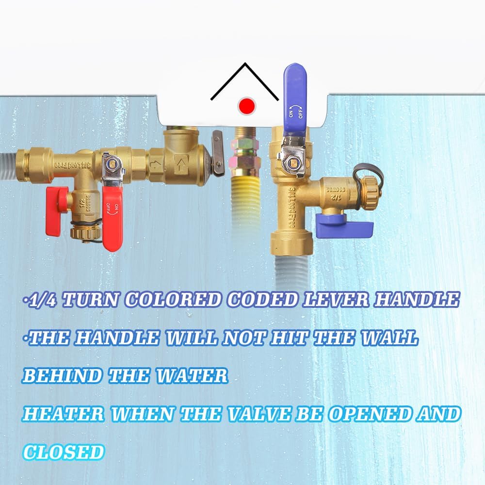 3/4-Inch IPS Isolator Tankless Water Heater Service Valve Kit with Pressure Relief Valve, Clean Brass