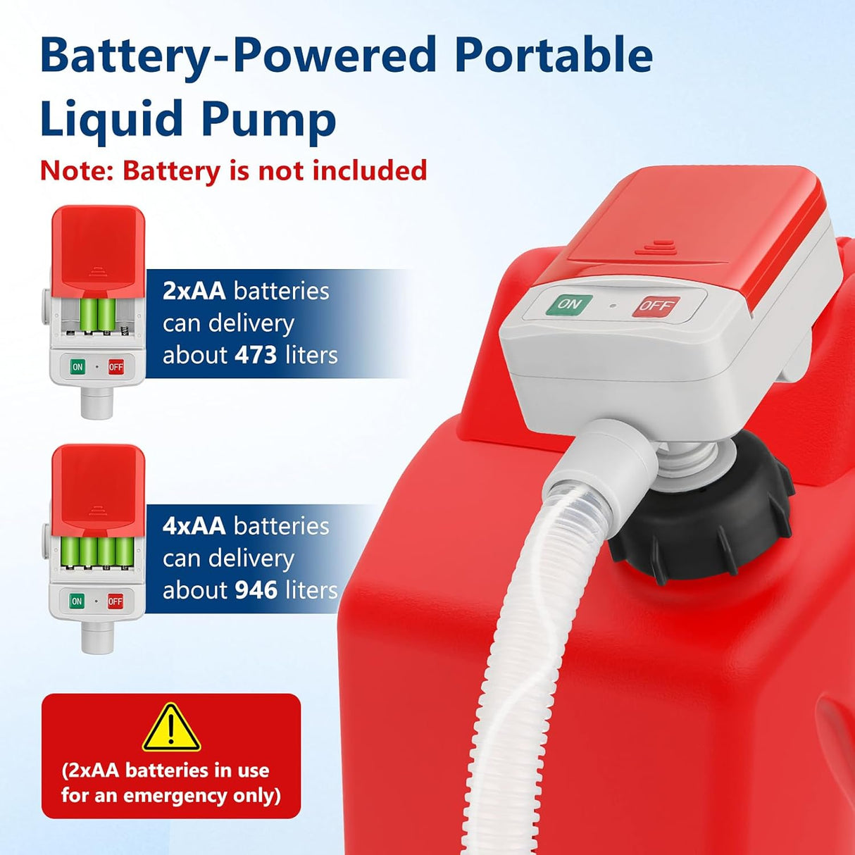 Fuel Transfer Pump with Auto-stop Sensor -3.2 GPM, 3 Tank Adapters, 51" Hose Portable Fuel Pump Battery Operated Liquid Pump, Gas Transfer Pump for Gasoline, Diesel, Oil (Can Not Included)