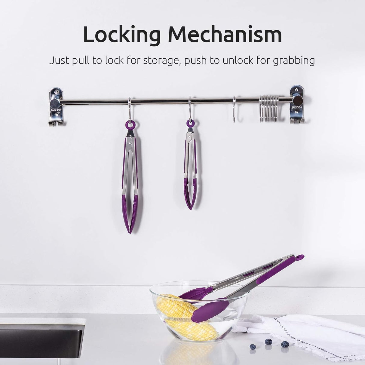 600ºF Heat Resistant 7/9/12 inches Silicone Cooking Tongs with Non Stick Rubber Tips (Purple) and 8"+10"+12" Kitchen Tweezer Set: 18/8 Stainless Steel Food-Grade Metal Food Tong (Pointed Tip)