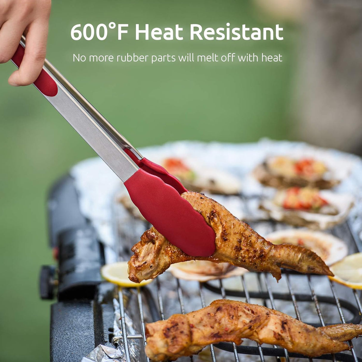 600ºF Heat Resistant 7/9/12 inches Silicone Cooking Tongs with Non Stick Rubber Tips (Red) and 8"+10"+12" Kitchen Tweezer Set: 18/8 Stainless Steel Food-Grade Metal Food Tong (Pointed Tip)