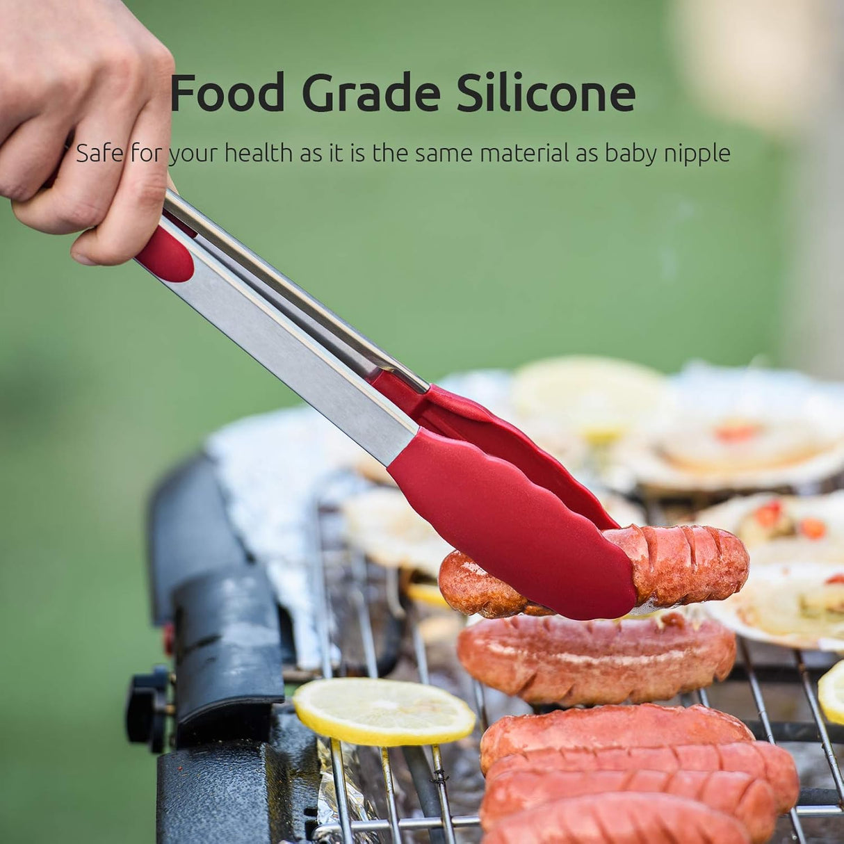 600ºF Heat Resistant 7/9/12 inches Silicone Cooking Tongs with Non Stick Rubber Tips (Red) and 8"+10"+12" Kitchen Tweezer Set: 18/8 Stainless Steel Food-Grade Metal Food Tong (Pointed Tip)