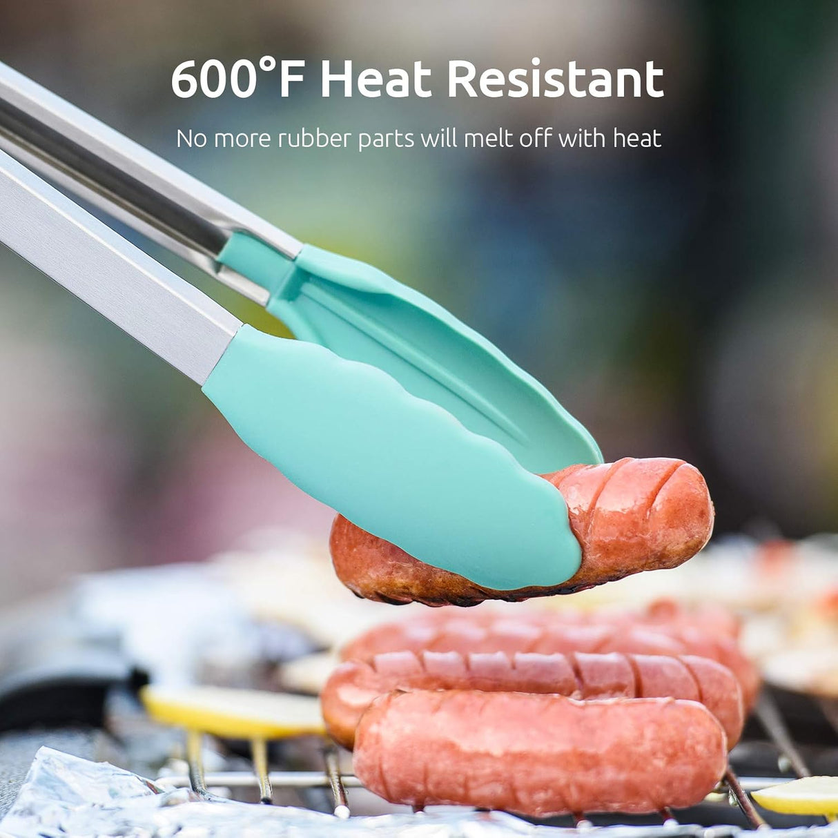600ºF Heat Resistant 7/9/12 inches Silicone Cooking Tongs with Non Stick Rubber Tips (Aqua Sky) and 8"+10"+12" Kitchen Tweezer Set:18/8 Stainless Steel Food-Grade Metal Food Tong (Pointed Tip)