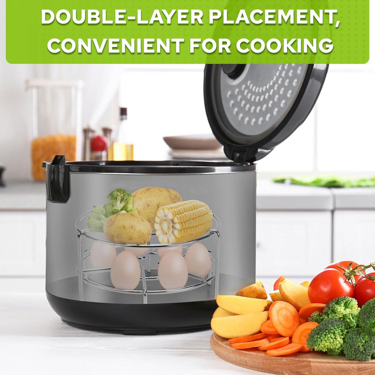 Steam Rack, 3-7/8" and 1-5/8" Tall Trivet for Instant Pot 6 Qt and 8 Qt, Heavy Duty 18/8 Stainless Steel Steamer Rack Fit Pressure Cooker
