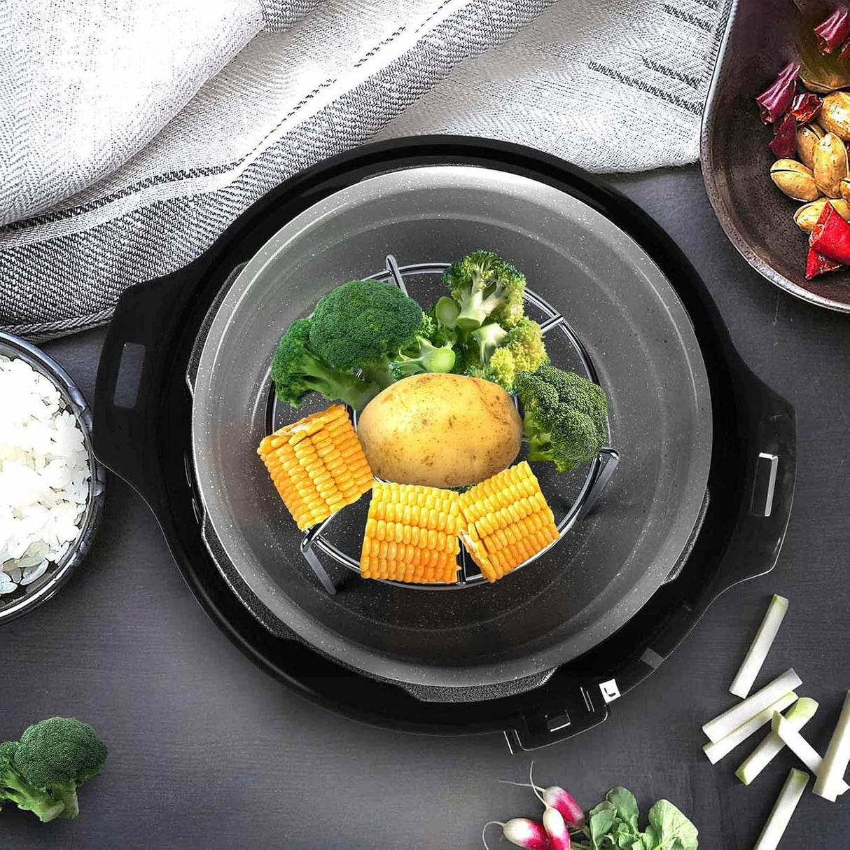 Steam Rack, 3-7/8" and 1-5/8" Tall Trivet for Instant Pot 6 Qt and 8 Qt, Heavy Duty 18/8 Stainless Steel Steamer Rack Fit Pressure Cooker