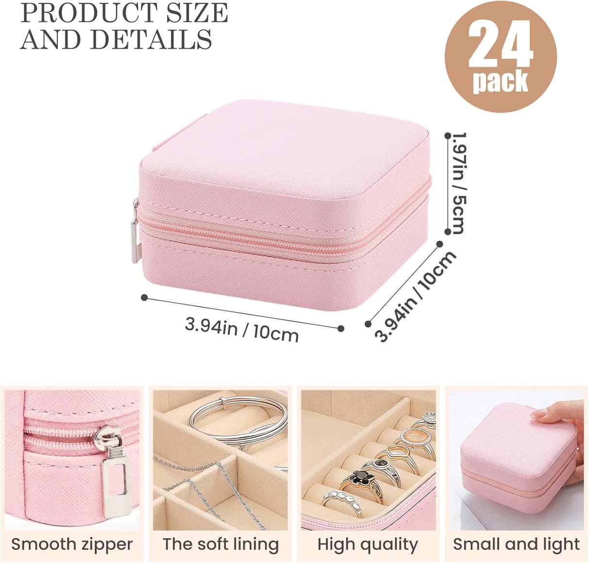 24 Pcs Travel Jewelry Box Exquisite Travel Jewelry Case Portable Jewellery Storage Holder Organizer Box Small Jewelry Organizer for Rings Earrings Necklaces Pendants Bracelets Watches