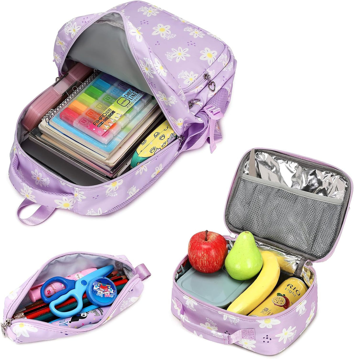 Backpack with Lunch Box for Teenage Girls Little Daisy School Book Bag and Lunch Bag Set for Kids