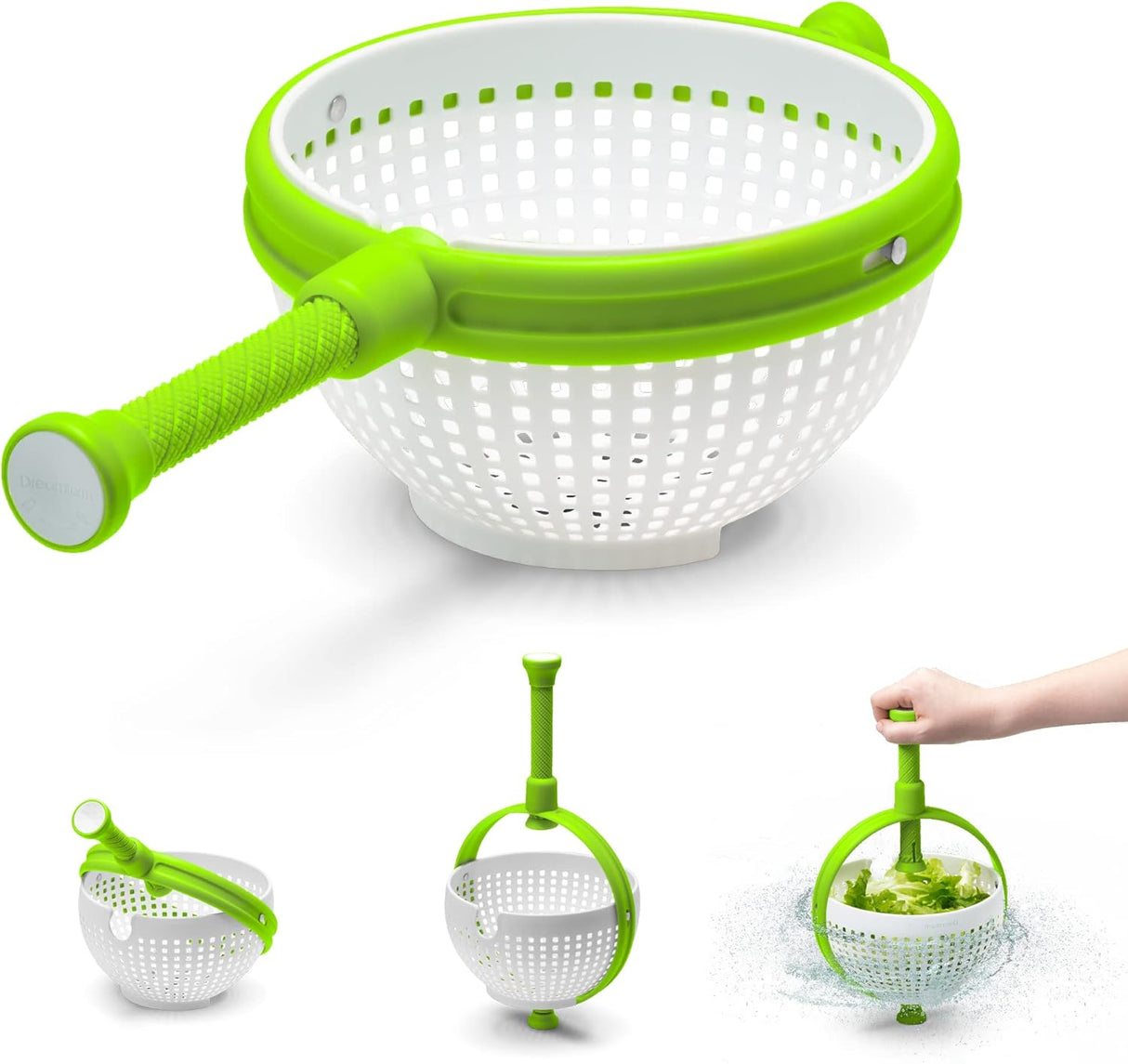 Spina 2-In-1 Easy-To-Use, Collapsible Salad Spinner & Straining Colander for Salad, Fruit, Vegetable, Lettuce - White/Green