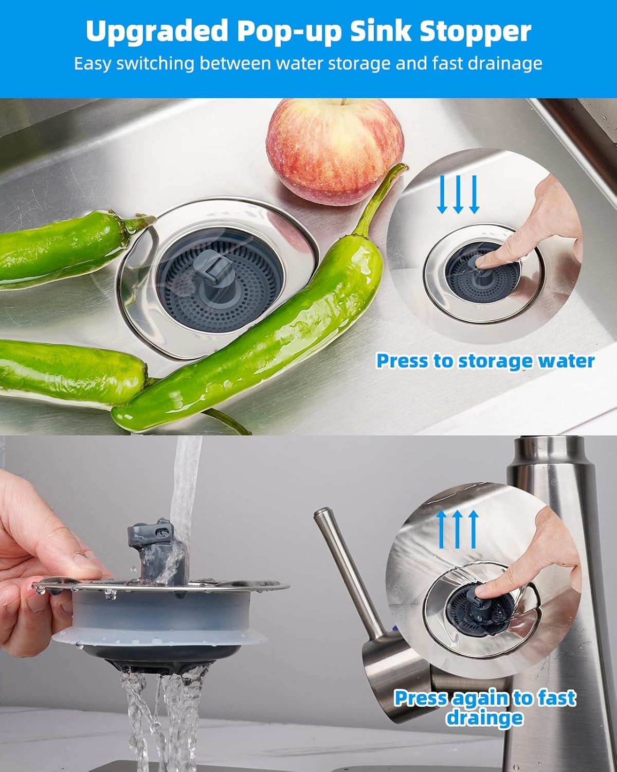3 in 1 Bathroom & Kitchen Sink Drain Strainer