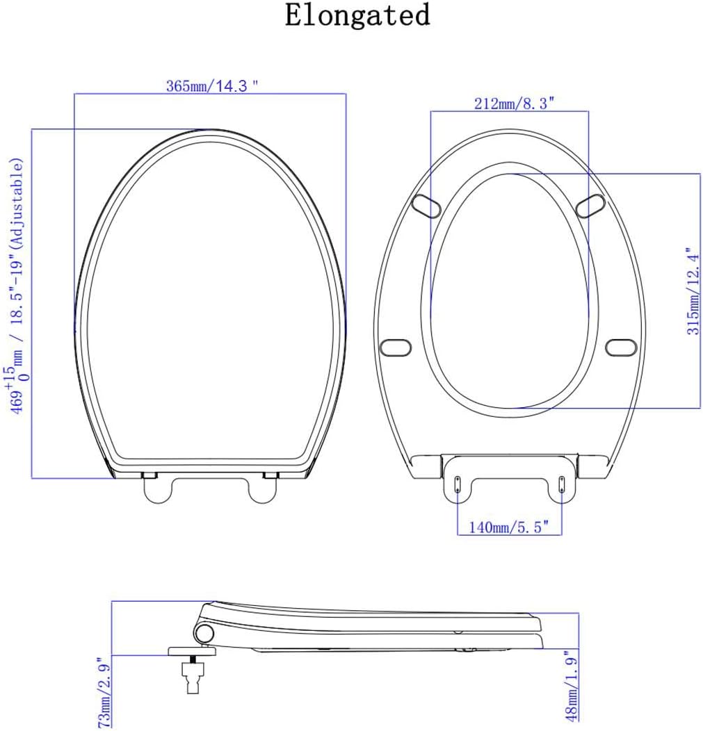 Premium Elongated Toilet Seat with Toilet Seat Bumpers