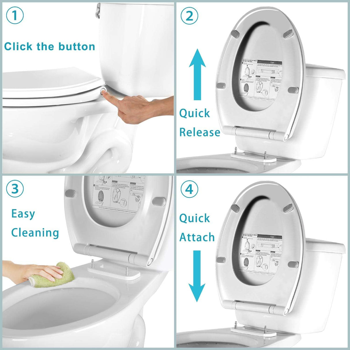 Premium Elongated Toilet Seat with Bidet T Adapter(7/8” x 7/8” x 3/8”)