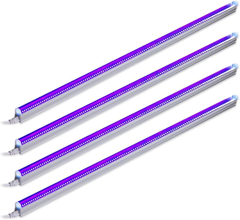 UV LED Blacklight Bar, 22W 4ft, T5 Integrated Bulb, Black Light Fixture for Blacklight Poster, Halloween Decorations and Christmas Party, Fun Atmosphere with Built-in on, Off Switch (4-Pack)