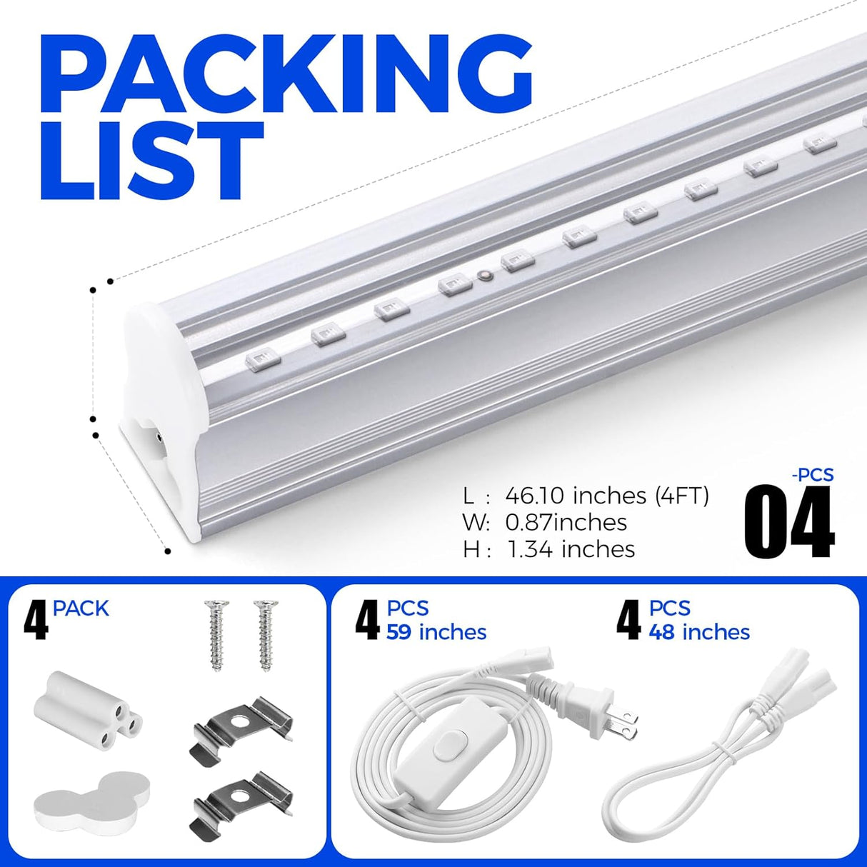 UV LED Blacklight Bar, 22W 4ft, T5 Integrated Bulb, Black Light Fixture for Blacklight Poster, Halloween Decorations and Christmas Party, Fun Atmosphere with Built-in on, Off Switch (4-Pack)