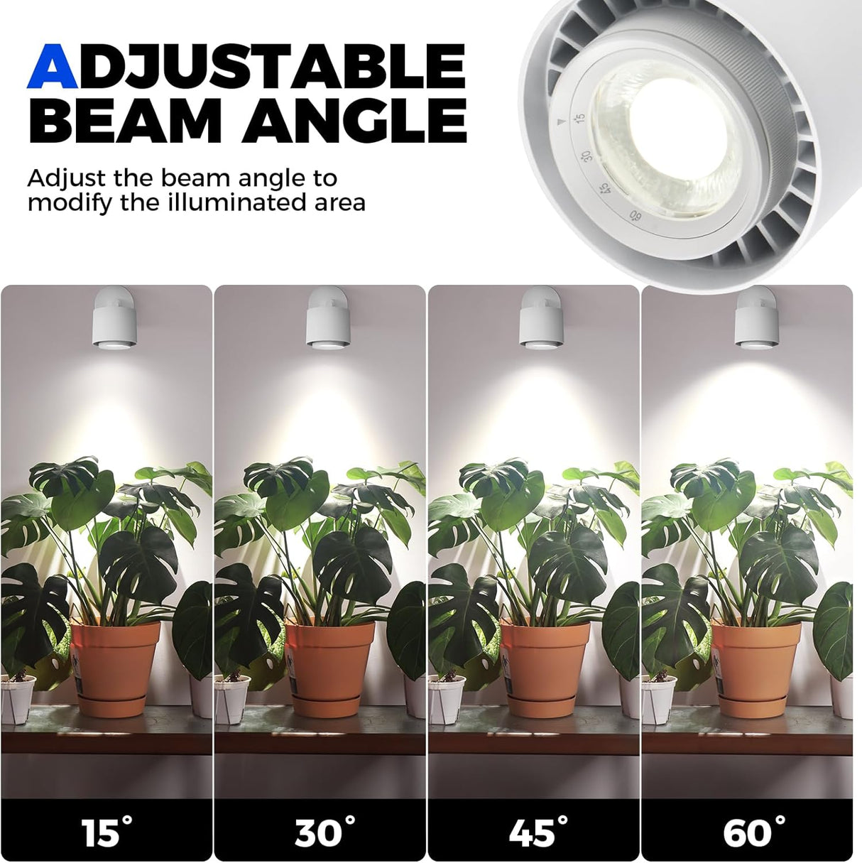 TR40a Track Grow Light for Indoor Plants, 40W Wall-Mounted Grow Bulbs with Adjustable Beam Angle (15°-60°), 5000K Full Spectrum Plant Spotlight with Timer & 16.4' Power Cord, 1-Pack