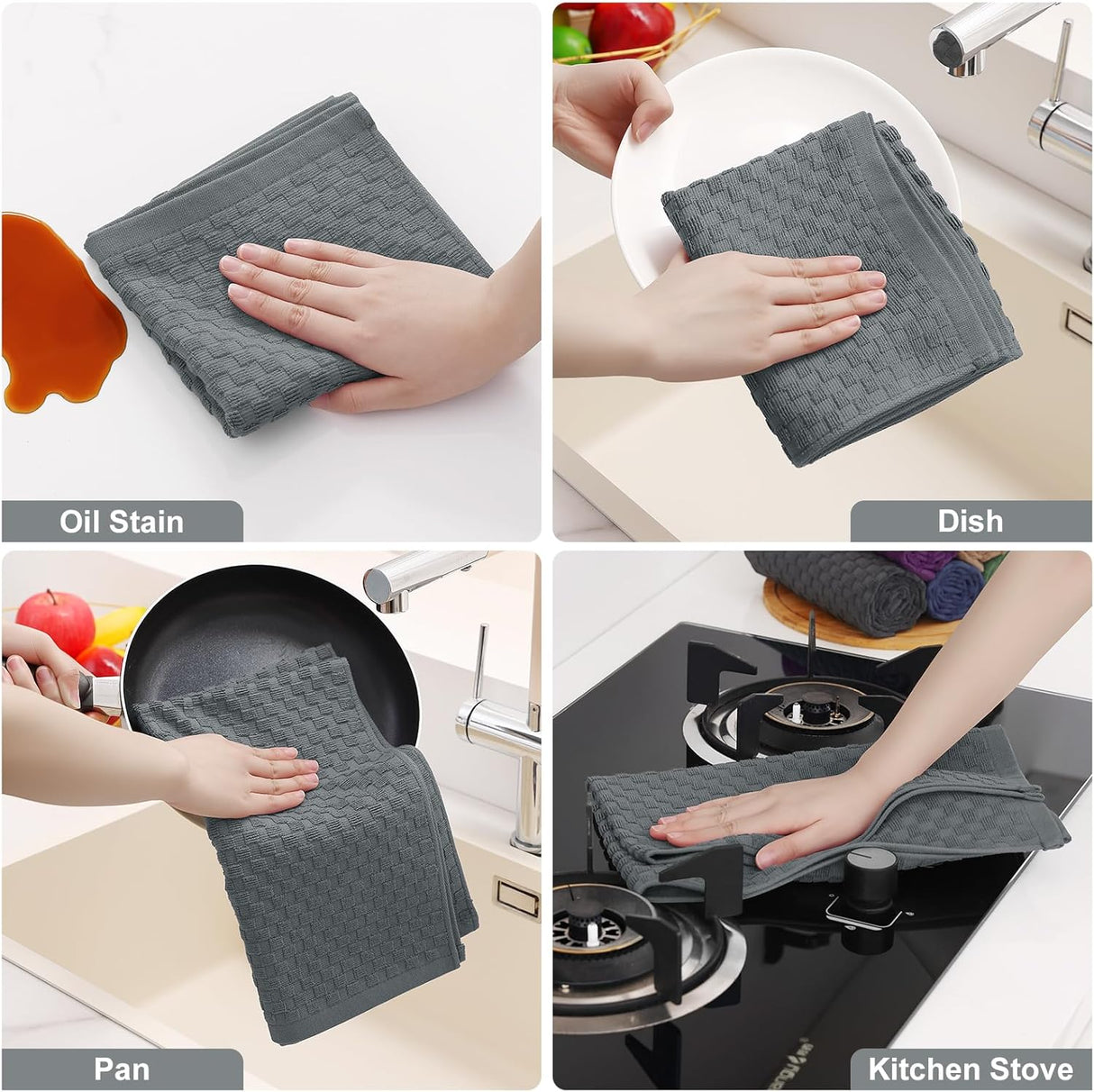Homaxy Microfiber Waffle Weave Kitchen Towels Set(16 x 28 Inches and 12 X 12 Inches, 8 Pack, White) and Terry Kitchen Towels(15" x 25", 6 Pack, Dark Grey)
