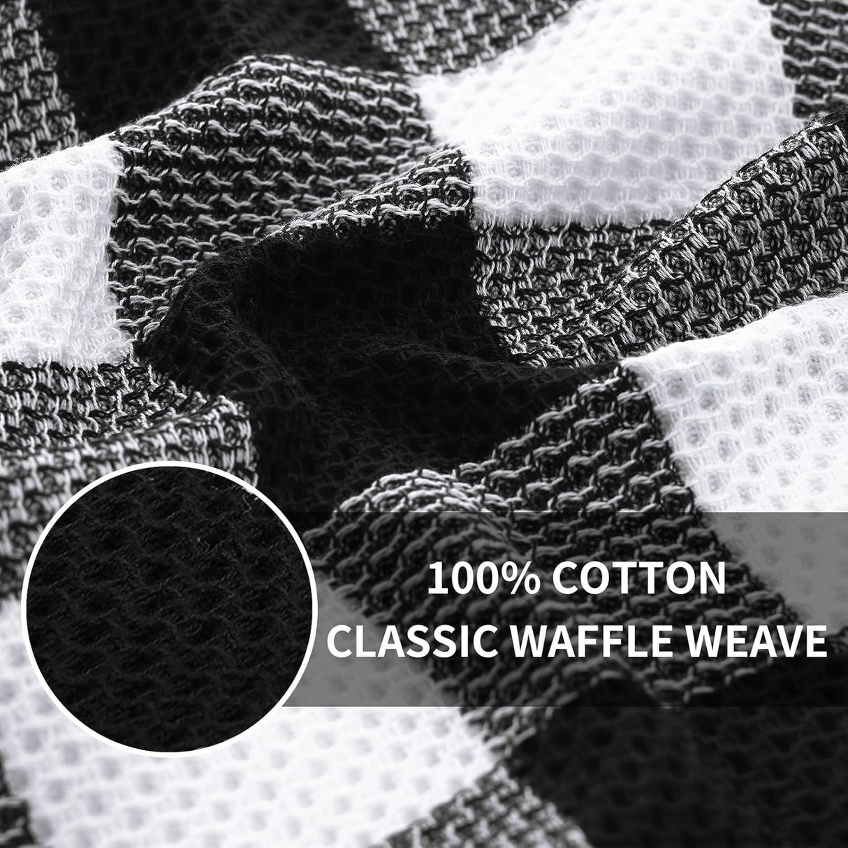 Homaxy 100% Cotton Dish Cloths, 8 Pack - 12 x 12 Inches, Black and Kitchen Towels and Dishcloths Set, 12 x 12 and 13 x 28 Inches, White & Black