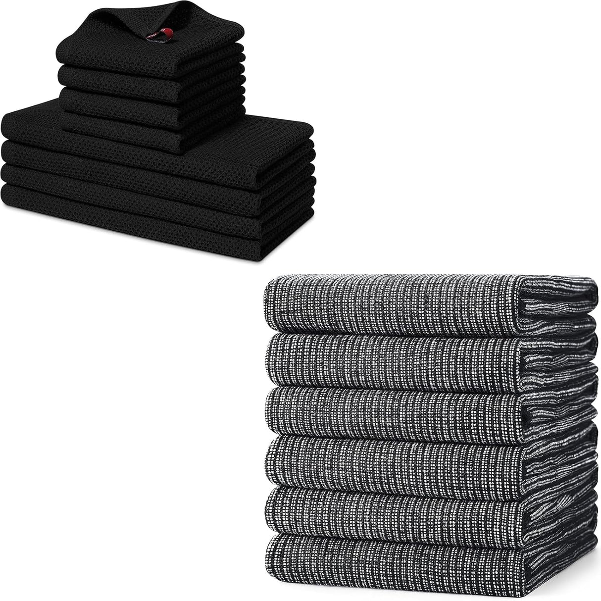 Homaxy Set of 8 Bulk Kitchen Towels Set, 12 x 12 Inches and 13 x 28 Inches, and Large Cotton Kitchen Hand Towels(18”x 28”, 6 Pack), Flat and Terry Dish Towels