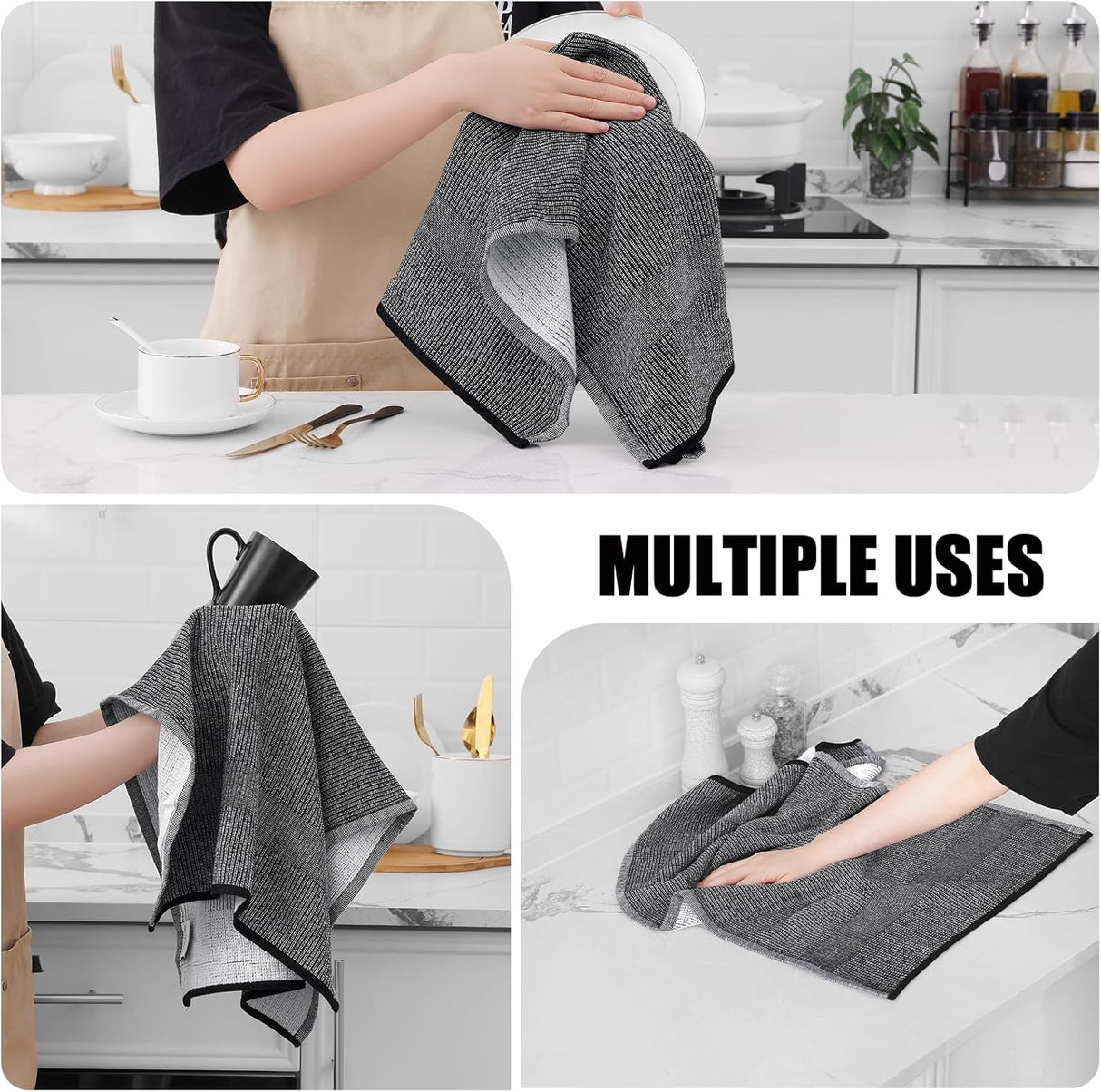 Homaxy Set of 8 Bulk Kitchen Towels Set, 12 x 12 Inches and 13 x 28 Inches, and Large Cotton Kitchen Hand Towels(18”x 28”, 6 Pack), Flat and Terry Dish Towels
