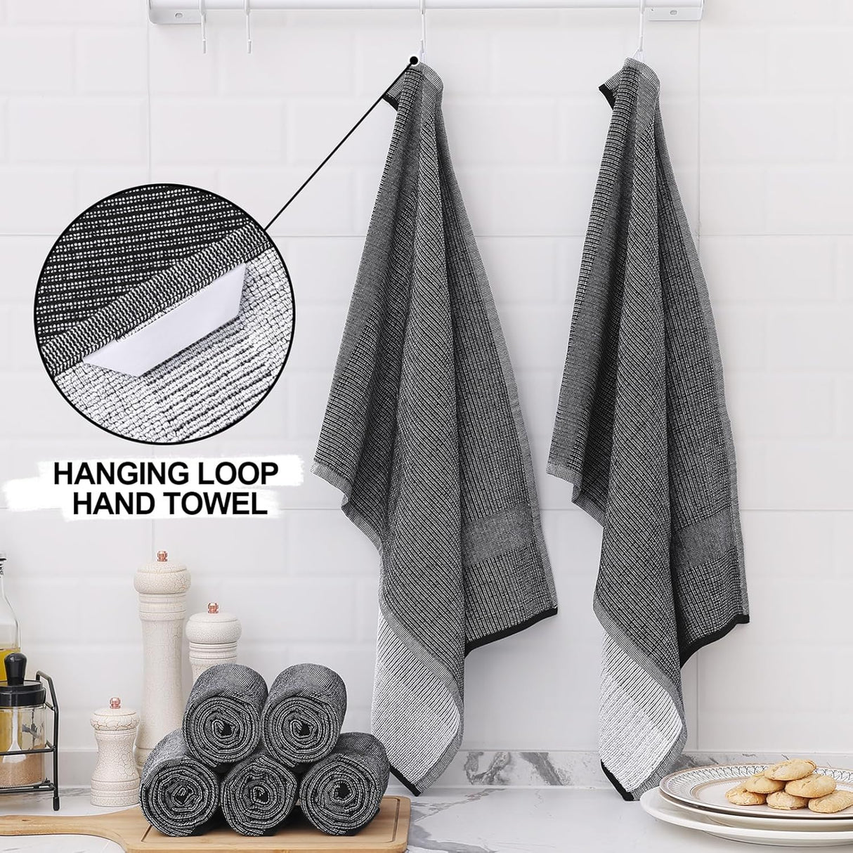 Homaxy Set of 8 Bulk Kitchen Towels Set, 12 x 12 Inches and 13 x 28 Inches, and Large Cotton Kitchen Hand Towels(18”x 28”, 6 Pack), Flat and Terry Dish Towels