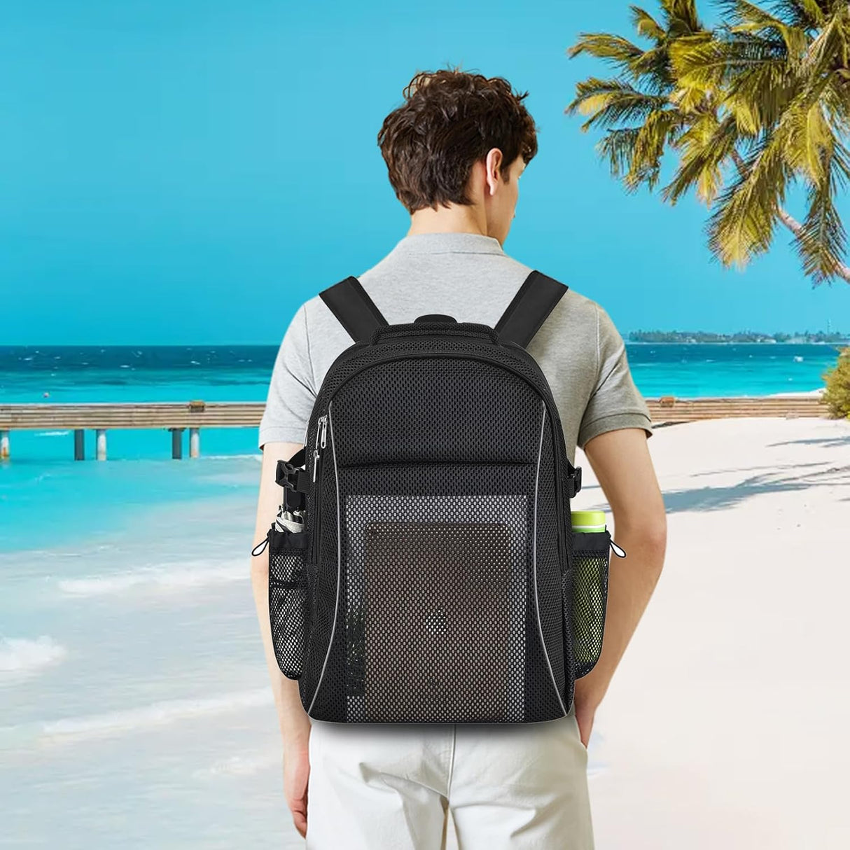 Heavy Duty X-Large Mesh Backpacks for Adults,Semi-Transparent college Backpacks with Rain cover for School, Beach, and Travel (X-Large)