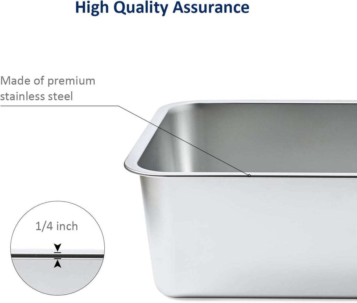 Stainless Steel Cat Litter Box, High Sides Kitten Toilet, Top Open Pet Tray, Non-Stick, Odorless, Rt-Resistant, Easy-Clean Pan, Silver Box (24x16x6 Inch)