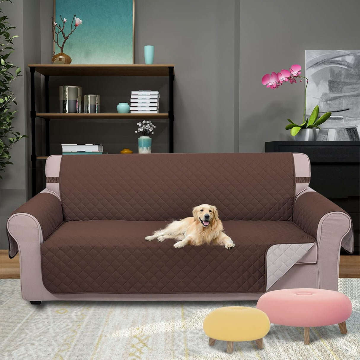 UNICE Home Sofa Cover Bundle Loveseat Cover Chair Cover (Sofa+Loveseat+Chair, Coffee)