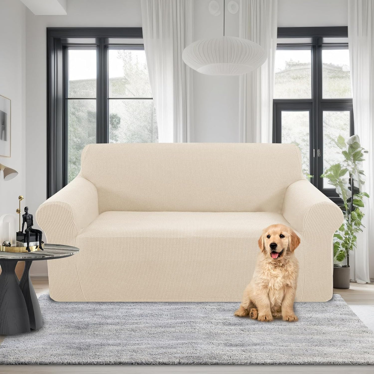 Stretch Couch Cover Sofa Bundles loveseat (Beige)