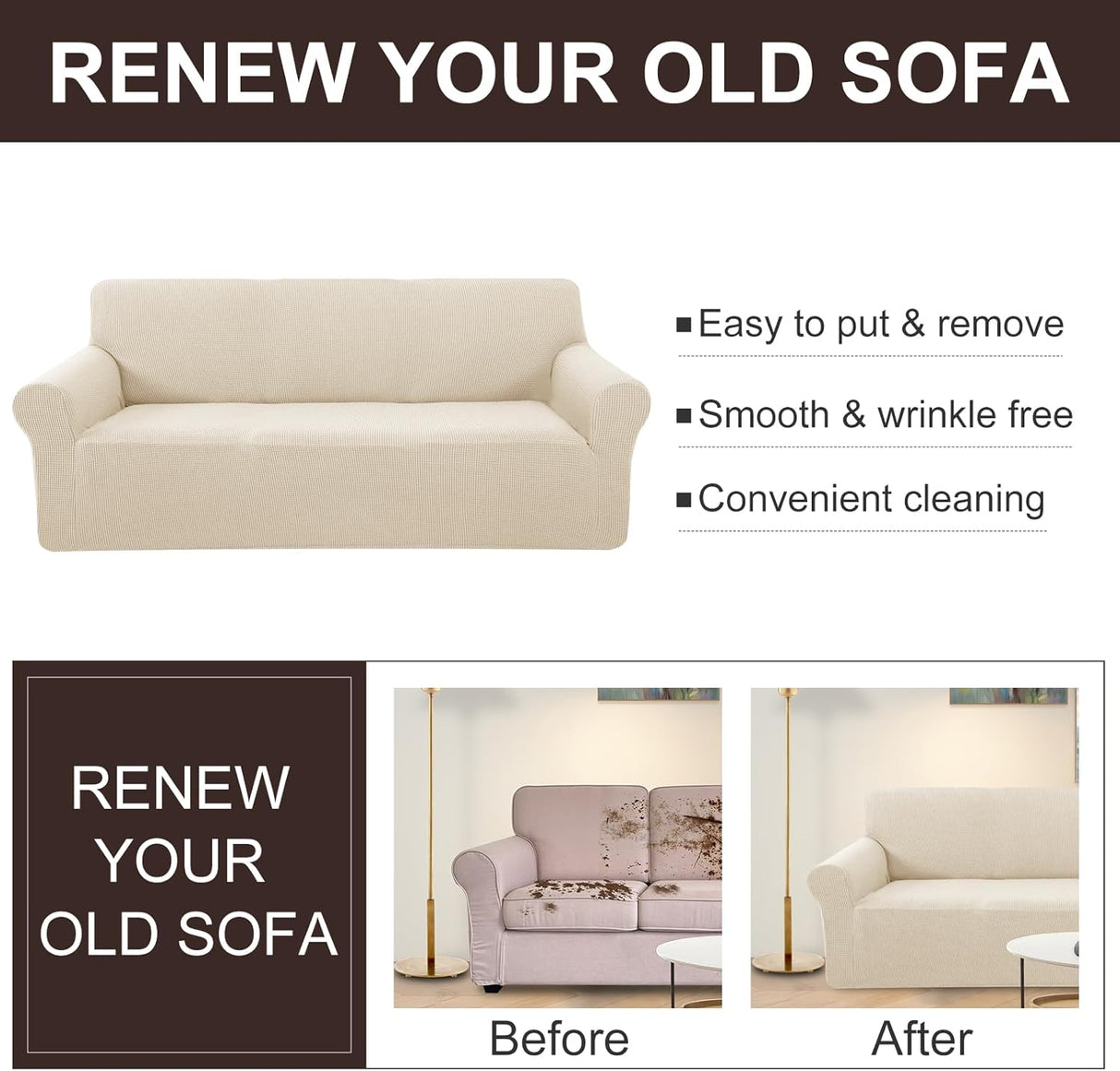 Stretch Couch Cover Sofa Bundles loveseat (Beige)