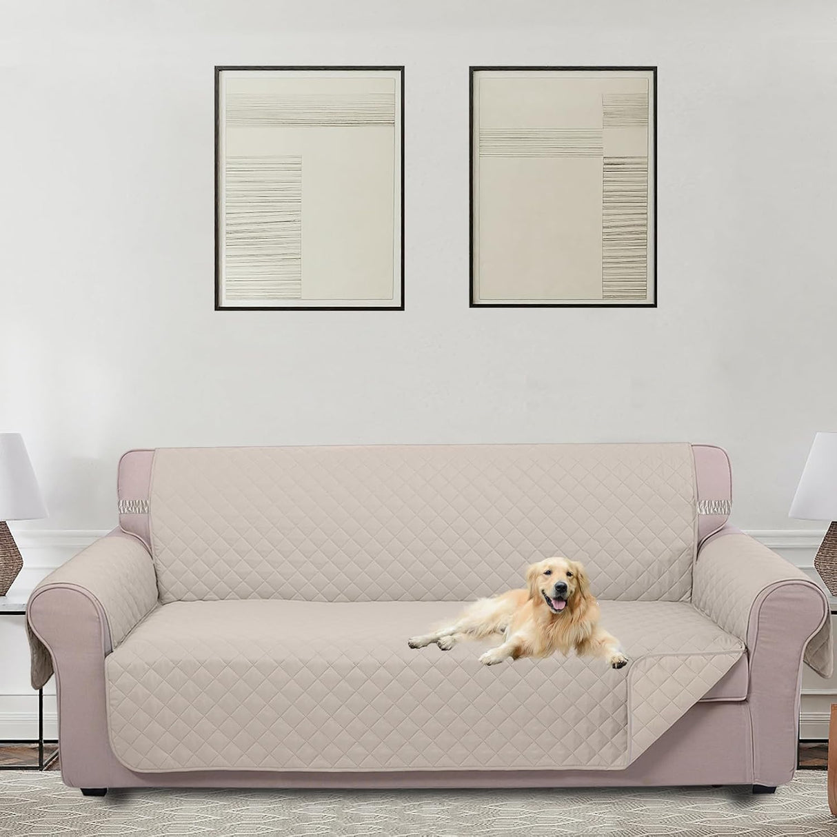 UNICE Home Reversible Sofa Cover Bundle Loveseat Cover(Sofa+Loveseat, Beige)