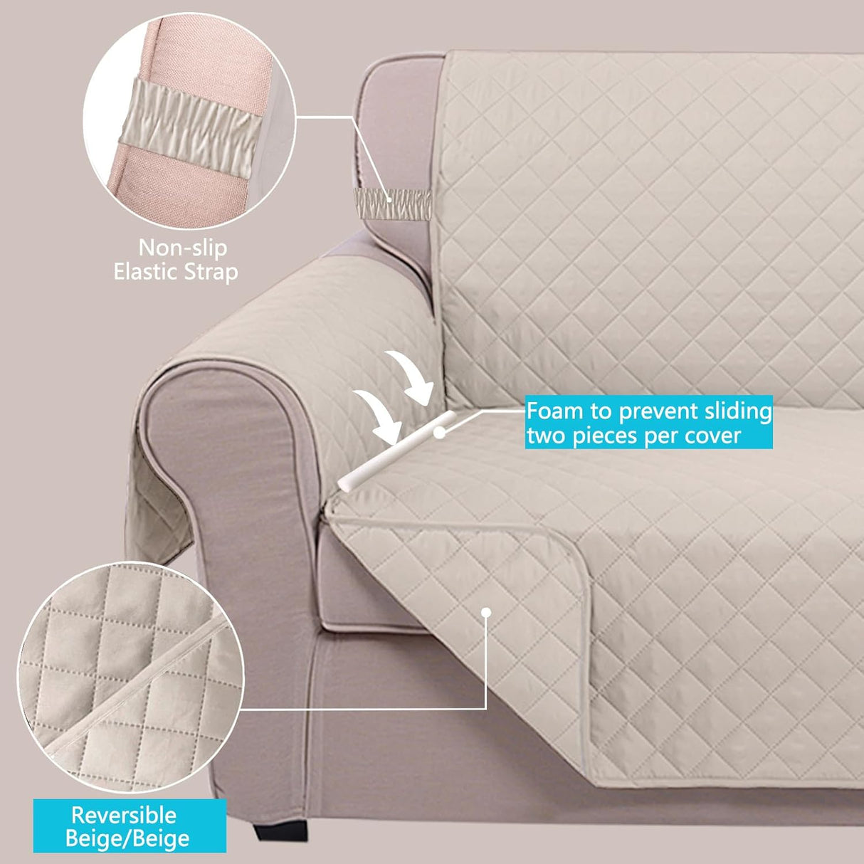 UNICE Home Reversible Sofa Cover Bundle Loveseat Cover(Sofa+Loveseat, Beige)