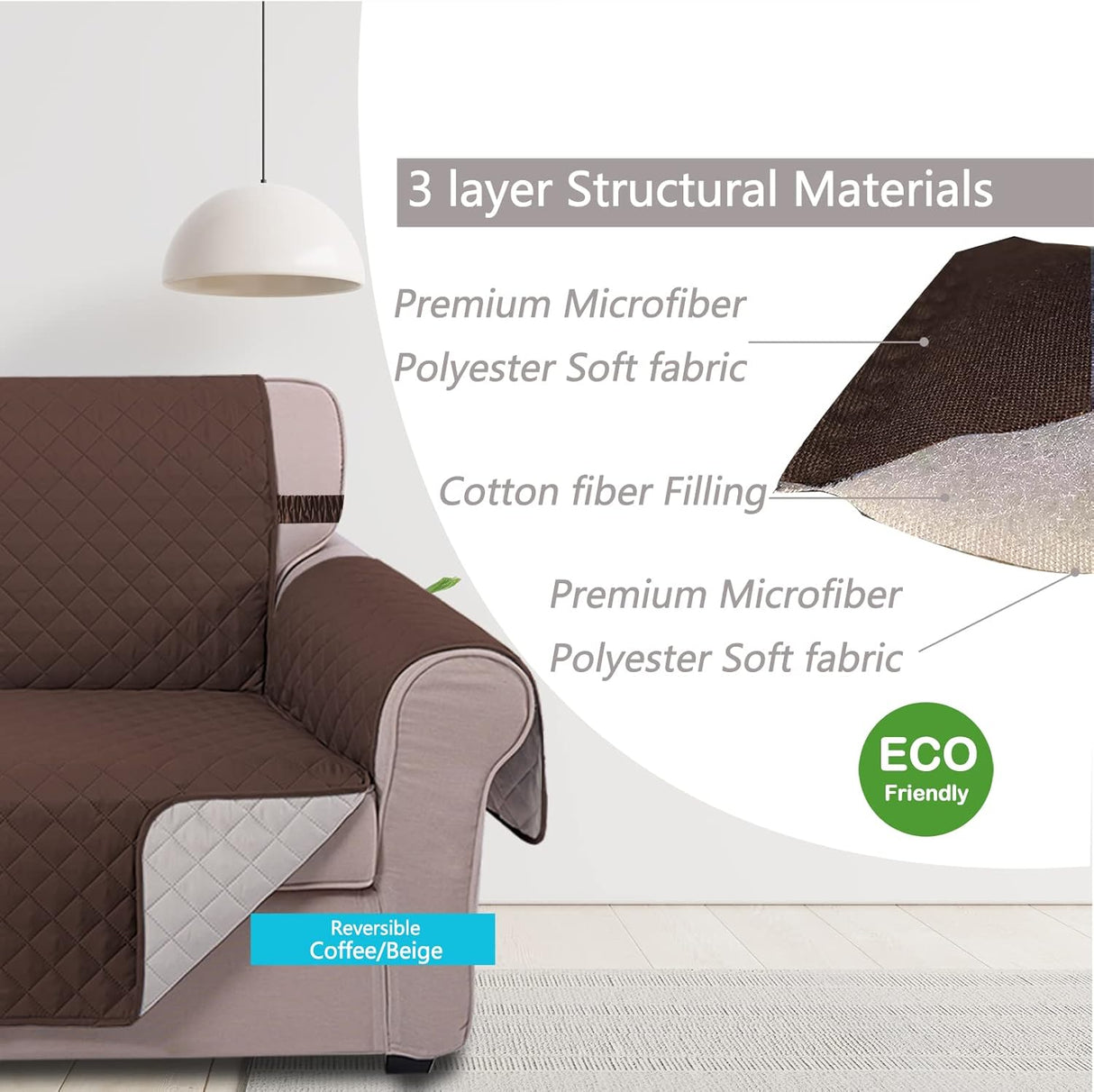 UNICE Home Reversible Loveseat Cover Bundle Oversized Couch Cover(XL Sofa+Loveseat, Coffee)
