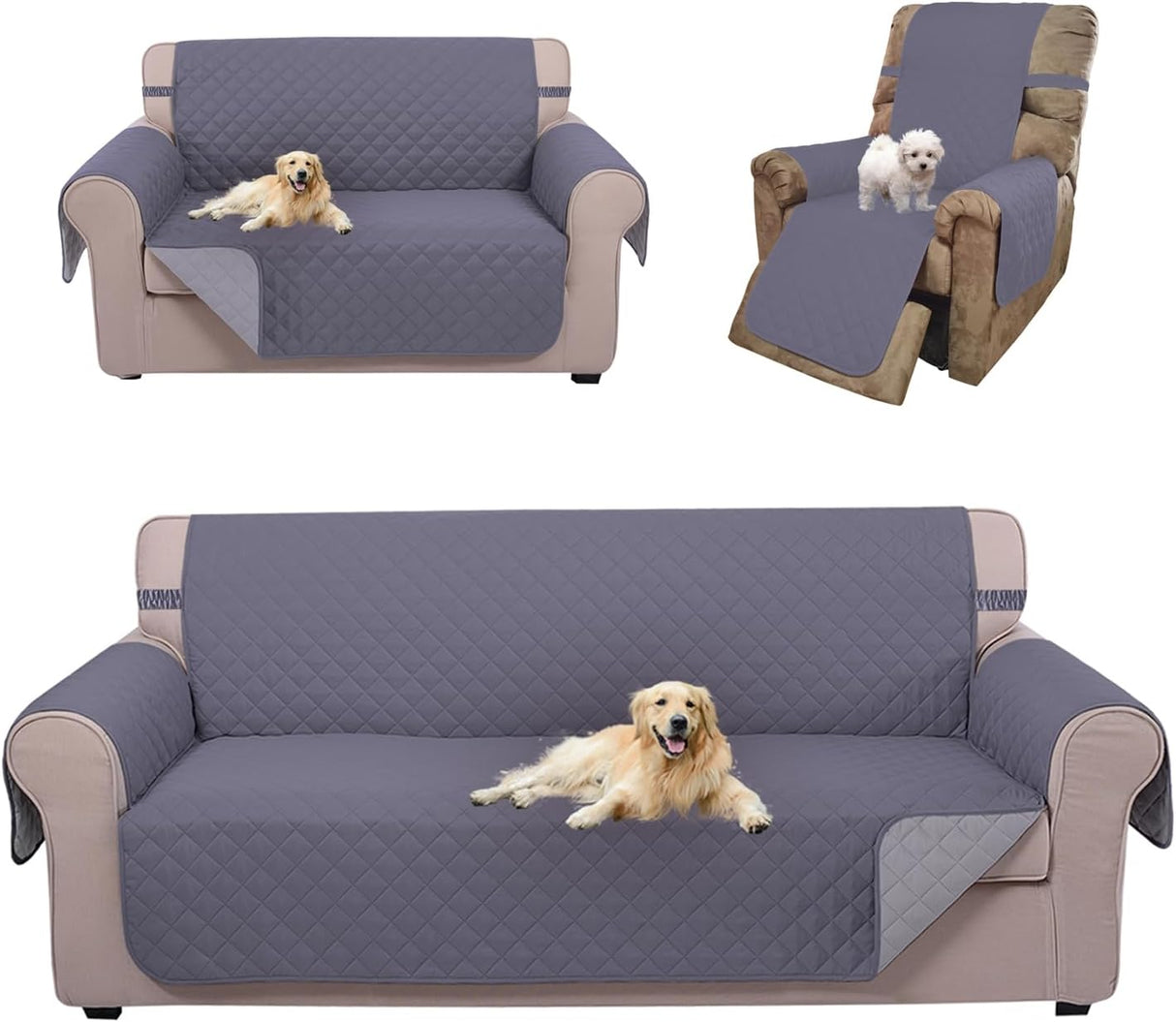Reversible Sofa Cover Bundles with loveseat and Chair Size