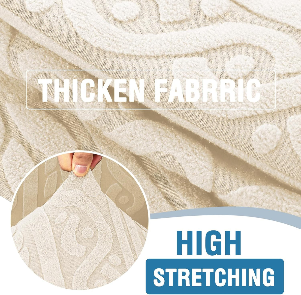 Sofa Cover 1 Piece Stretch Sofa Slipcovers Non Slip Sofa Cover with Elastic Bottom Washable for Kids, Pets Upgrade Thick Jacquard Fabric with Spiral Pattern(75"-85", Ivory)