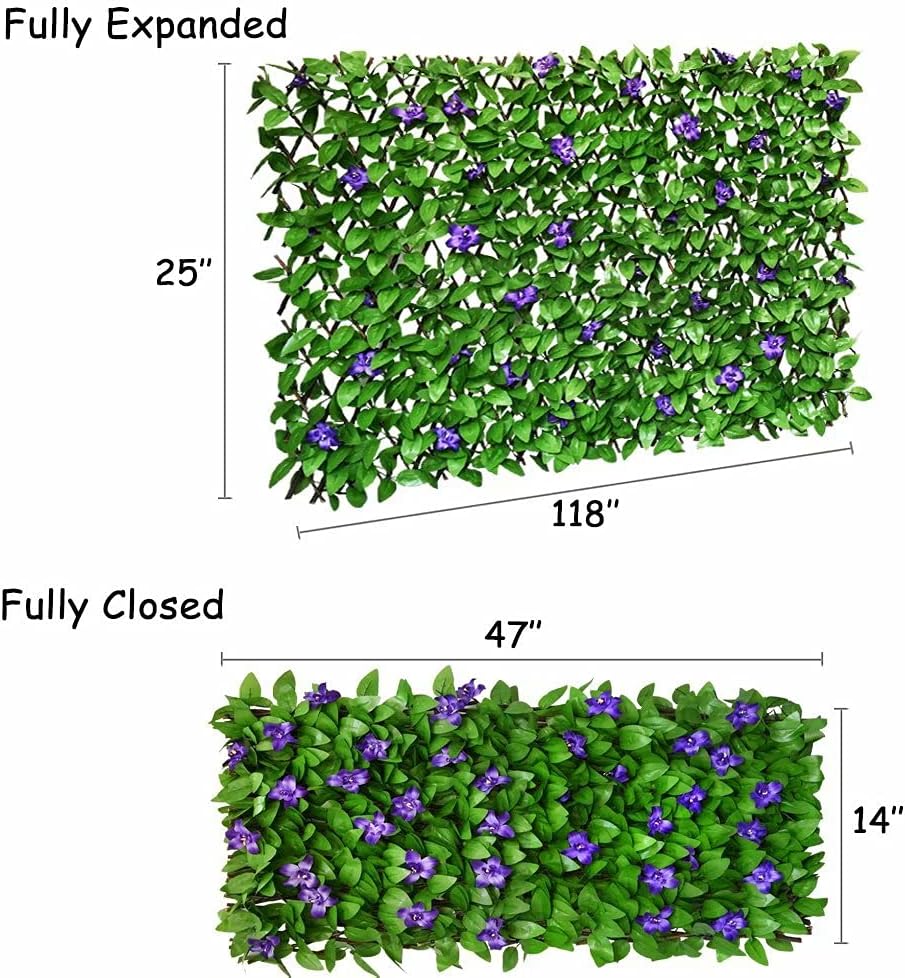 Expandable Fence Privacy Screen for Balcony Patio Outdoor,Decorative Faux Ivy Fencing Panel,Artificial Hedges (Single Sided Leaves) (1, Purple Flowers)