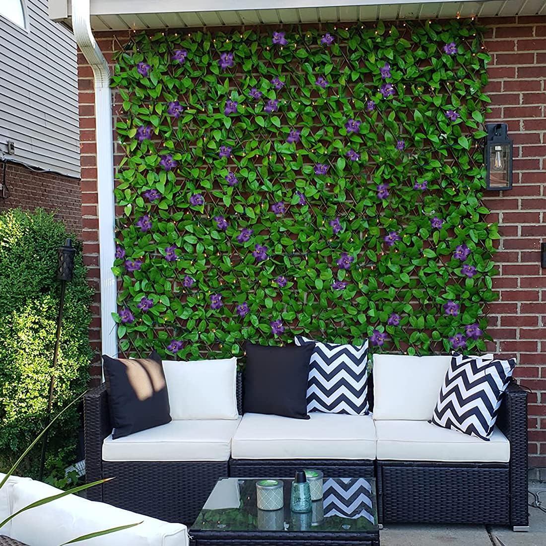 Expandable Fence Privacy Screen for Balcony Patio Outdoor,Decorative Faux Ivy Fencing Panel,Artificial Hedges (Single Sided Leaves) (1, Purple Flowers)