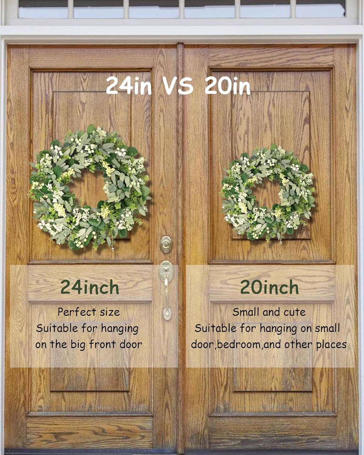 24-26 Inch Artificial Spring Summer Greenery Christmas Wreaths for Front Door Green Eucalyptus Leaf Wreath Decor Boxwood with Big Berries for Farmhouse Outside Year Round
