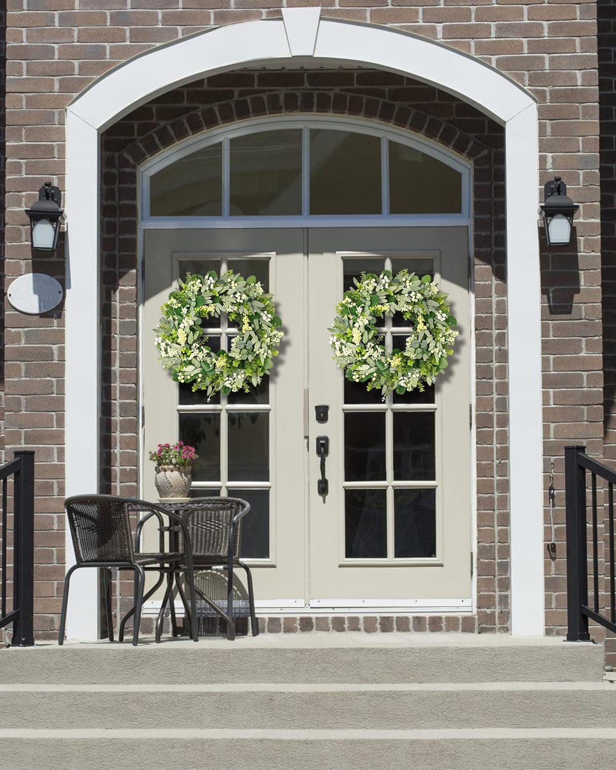 24-26 Inch Artificial Spring Summer Greenery Christmas Wreaths for Front Door Green Eucalyptus Leaf Wreath Decor Boxwood with Big Berries for Farmhouse Outside Year Round