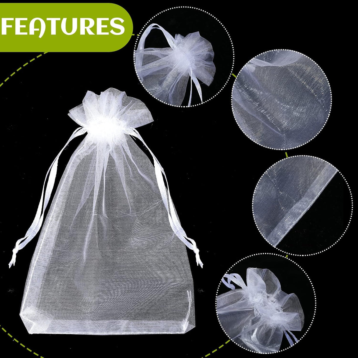 100 Pcs White Organza Bags Bulk Sheer Mesh Gift with Drawstring for Wedding Party Supplies Eid Mubarak Candy Fruit Jewelry(4 x 6 In, 7 9 8 12 In) 4 In