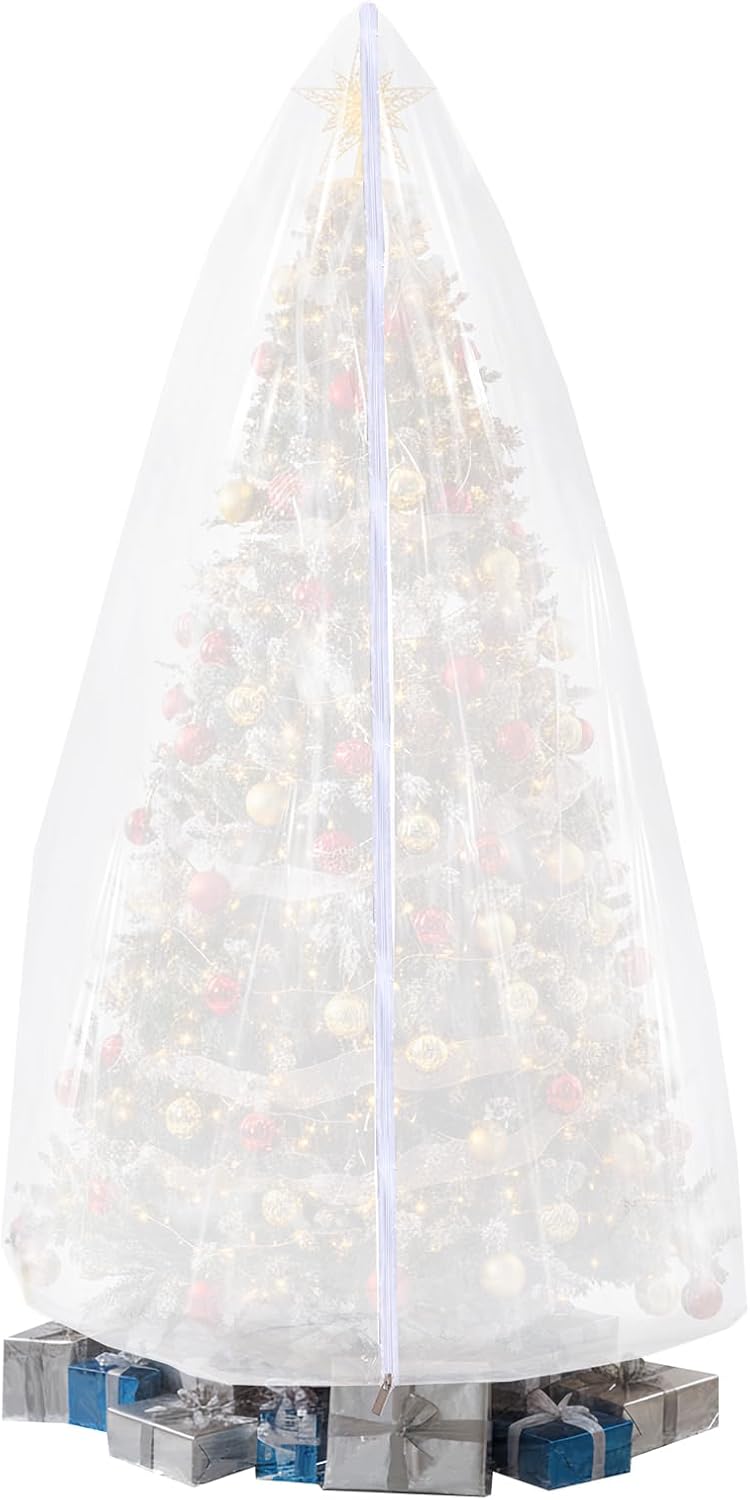 9.84 ft Upright Christmas Tree Storage Bag White Extra Large Jumbo Removal Disposal with Zipper Drawstring Waterproof Tear Proof Cover for Xmas Daily Home